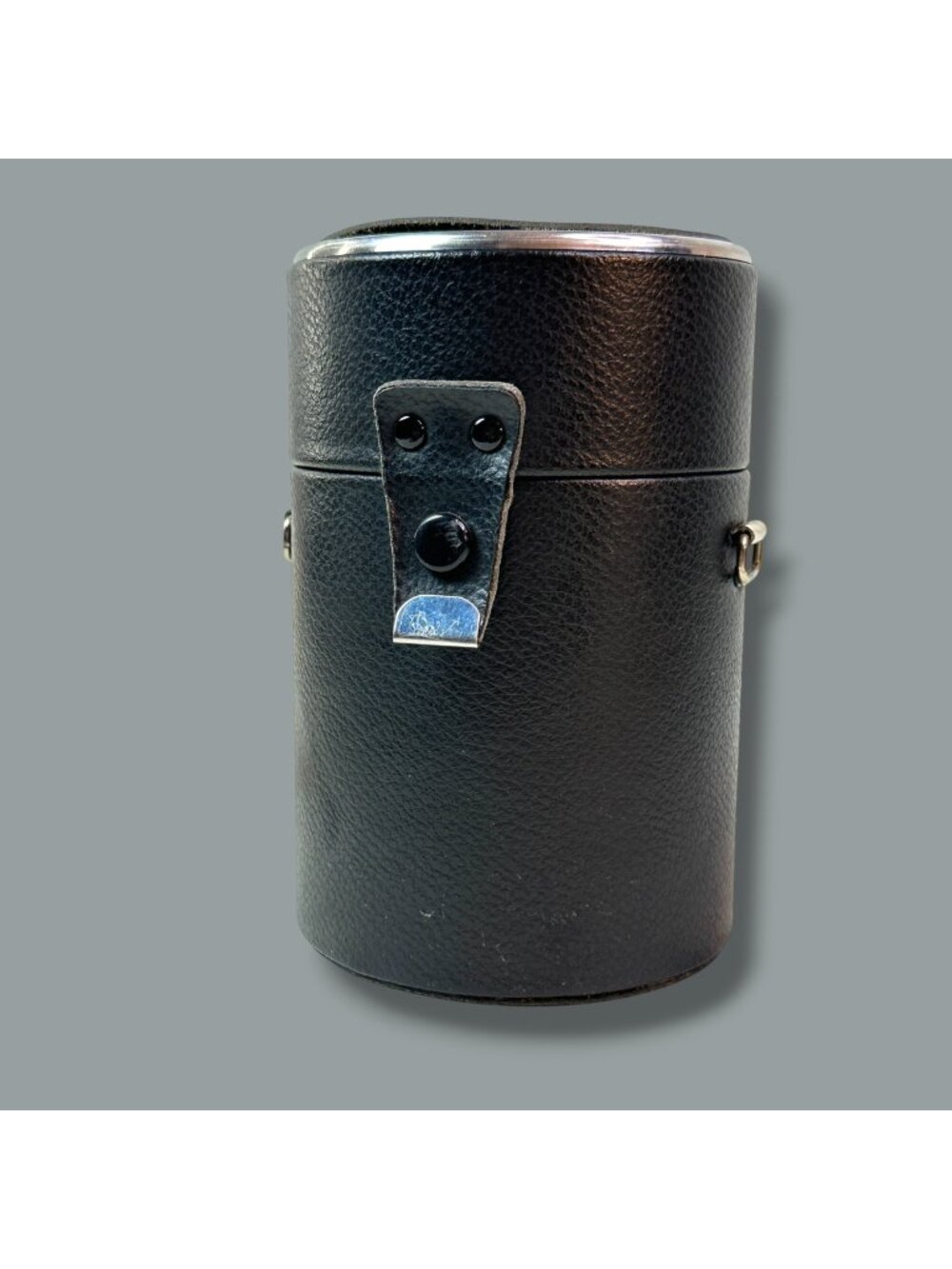 Black Leatherette Vintage Lens Case With Metal Accents & Snap Closure - 6" Tall